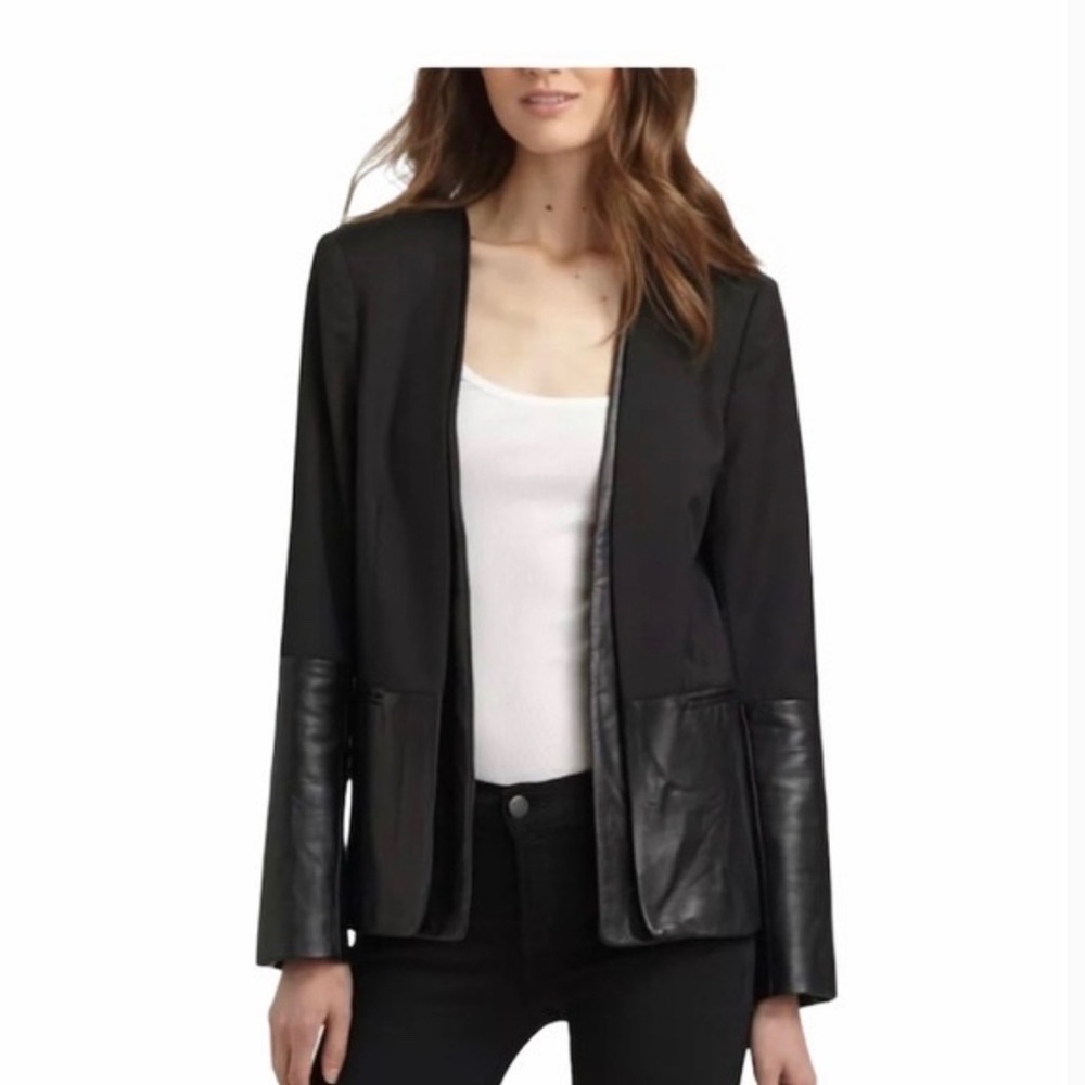 Parker Wool Blend Lamb Leather Black Jacket Blazer Long Sleeve Women’s Size Sm